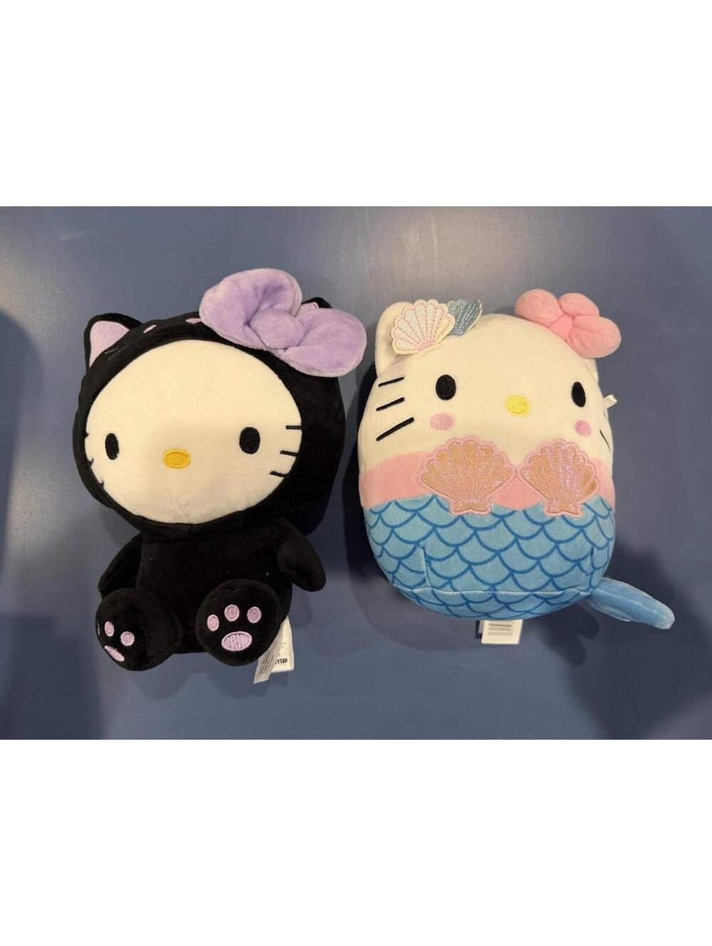 Set Of 2 Hello Kitty Plush Animals Mermaid Squishmallow & Halloween Black Cat 8”